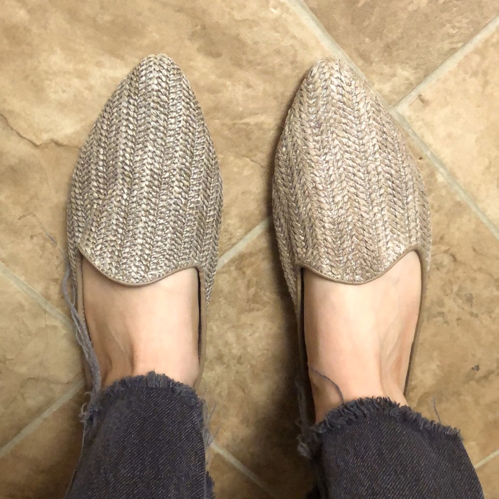 Dolce Vita Grant Ivory Flats Tan Rattan Wicker Woven Mules Slides Boho Chic